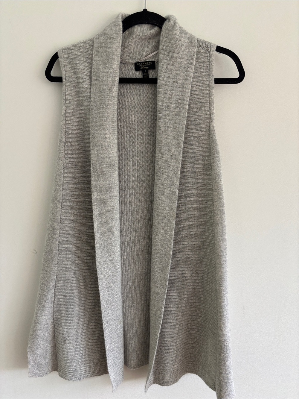 Charter Club Cashmere Light Gray Open-Front Knit Vest